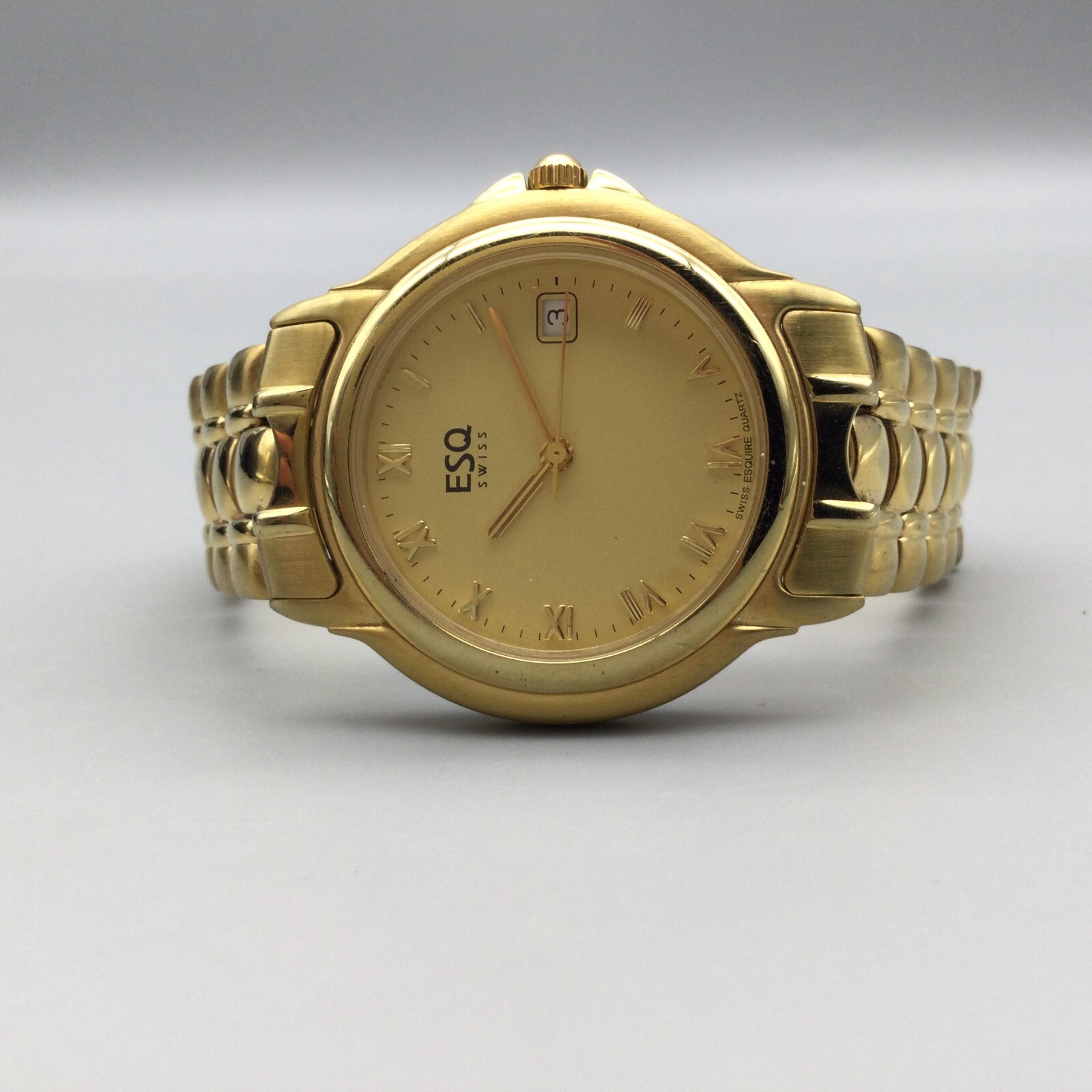 ESQ Swiss Esquire Watch Men 37mm Gold Tone 300343 New Battery 7" eBay