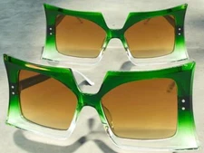 OVERSIZE EXAGGERATED Unique Vintage Retro SUNGLASSES Large Big Funky Green Frame