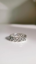 Unisex All Around Braided Beaded Silver Ring, Women's Elegant Stackable Band