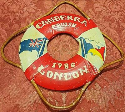 Altes Vintage Falklandinseln Kriegstruppenschiff SS Canberra P&O 1986 Grabenkunst Rettungsgürtel xz