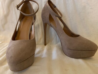 ASOS beige faux suede cut out platform ankle strap heel size