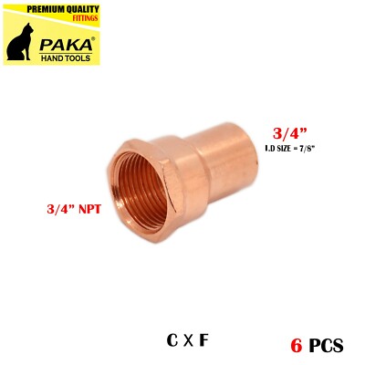 3/4'' C X 3/4'' FEMALE NPT Copper  Adapter Sweat Solder Joint C x FIP ( 6 PCS )