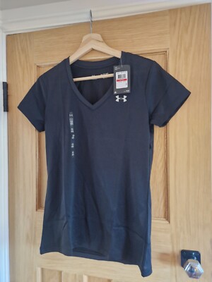Brandneu mit Etikett UVP £30 Under Armour Tech T-Shirt mit V-Ausschnitt in Schwarz Größe XS 6