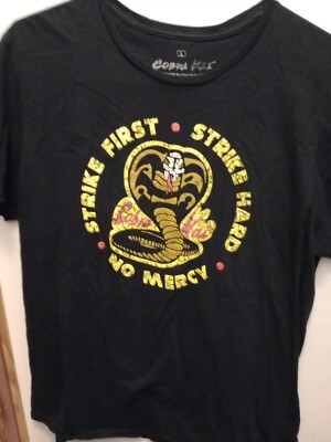 Cobra Kai T Shirt Adult L Strike First Hard No Mercy Graphic Yellow Black