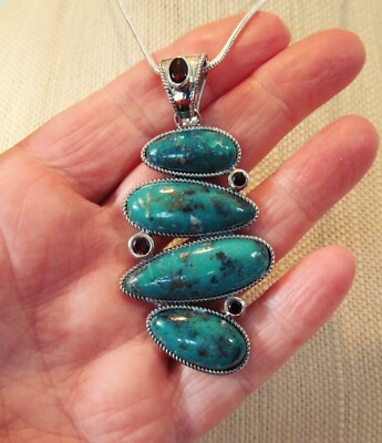 JOYA Judy Crowell Large Campo Frio Turquoise & Garnet Pendant Enhancer Necklace