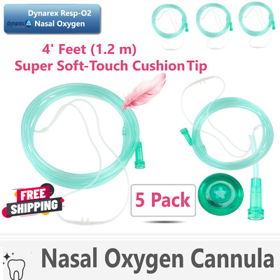 BOX OF 5 (Five) 4 FT Adult Super Soft-Touch Cushion Tip Nasal Oxygen Cannulas