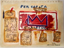 Jean-Michel Basquiat 12x9in. Painting on paper (Handmade) signed & stamped. 1981