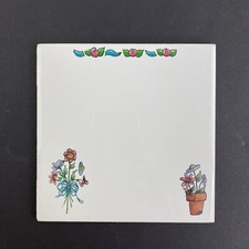 Ceramic Decorative Tile Simple 6" x 6" White Floral Flowers Made in USA