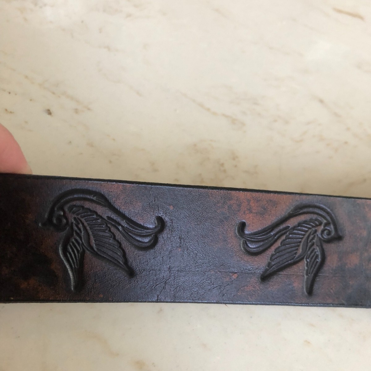 New Genuine Tooled Leather Belt Bird Pattern Brown Genuine Leather Tooled Belt Bird Pattern Dark Brown 39 main image 4