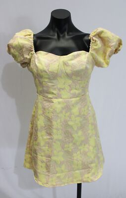 B.Right The Label Women's Puff Sleeve Mini Dress EJ3 Yellow Floral Medium NWT