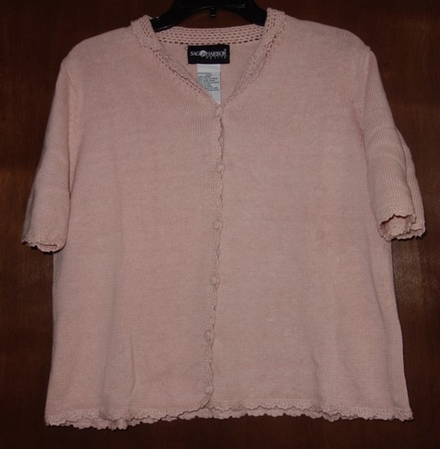 Sag Harbor Petite Light Pink Crocheted Trim Short Sleeve Sweater Petite Large - Picture 5 of 8