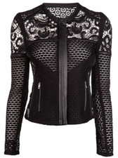 Iro Lewis Black Leather And Lace Crochet Jacket Size 3 Blazer