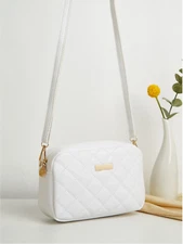 White Crossbody Bag Square Lattice Pattern Sling Bag Waterproof Bag