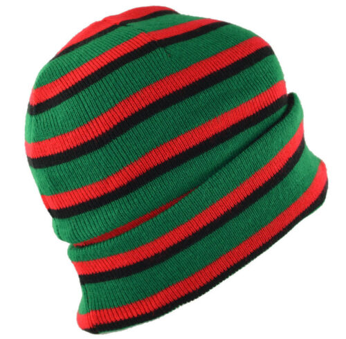 Long Striped Beanie Knit Hat Pan African Black Red Green - Picture 1 of 1