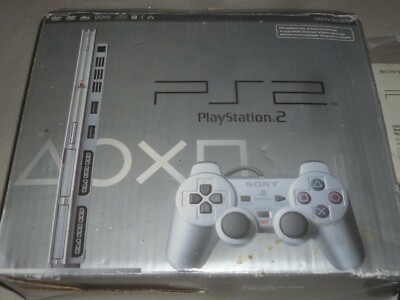 BOXED PLAYSTATION 2 PS2 SONY GAME SYSTEM SET SATIN SILVER