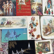 P2 Vtg Christmas Card Lot 10 Religious 3 Wisemen Mcm Nativity Used
