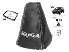 Schaltsack für Ford Kuga 08–12 Leder Weiß „Kuga“ Stickerei + Kunststoffrahmen