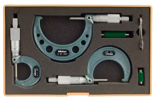 103-929 outside Micrometer Set with Standards, Ratchet Stop, 0-3" Range, 0.001" 