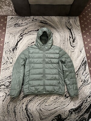 Adidas Terrex Multi Light Down Hooded Jacket Coat Green BNWT Size Medium Sample