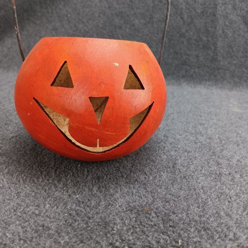 Rustic Gourd Jack-o-lantern Handmade Basket Branch Handle Tealight Holder - Picture 6 of 8