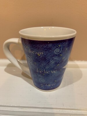 Mary Kay Coffee Tea Mug Cup Dream Believe Achieve Blue Ceramic 14 floz
