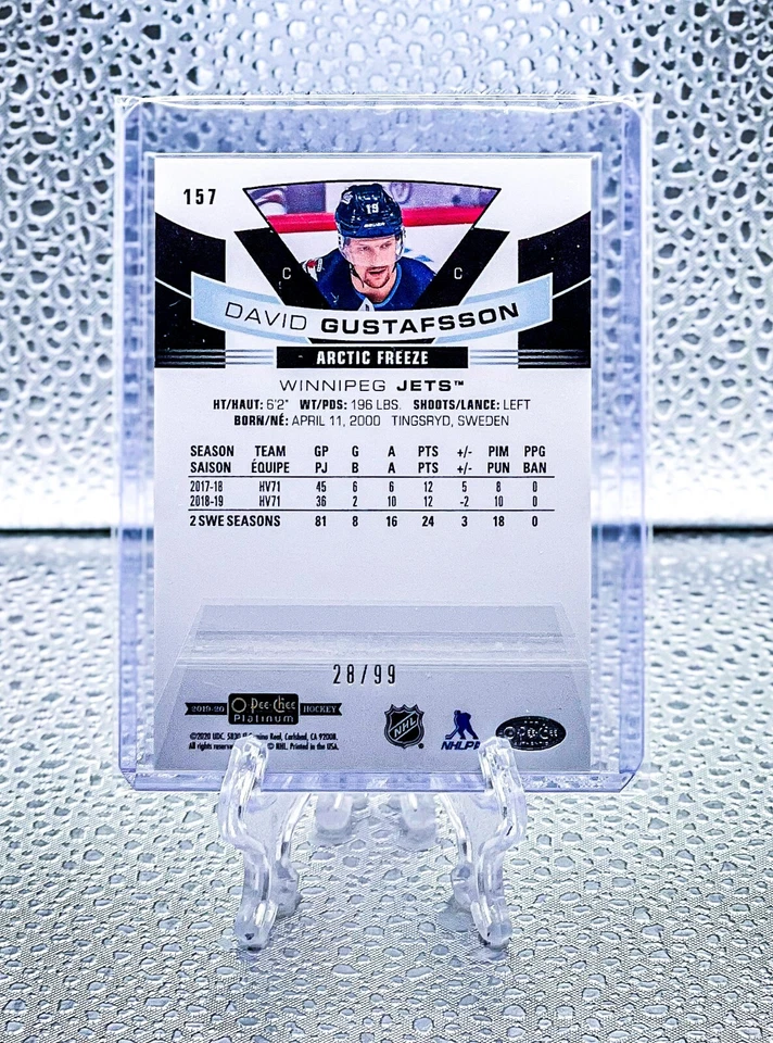 DAVID GUSTAFSSON 2019 O-Pee-Chee Platinum #157 MARQUEE ROOKIES ARCTIC FREEZE /99 - Image 2 of 2