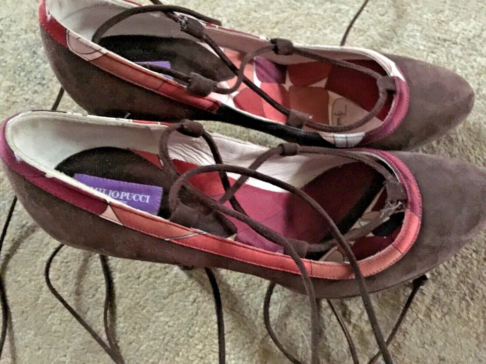 Новый EMILIO PUCCI Firenze подпись итальянский коричневый замши лодыжки надежном каблуки, США 7 - Изображение 3 из 4