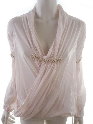 60 DAYS Damen Wickelbluse Gr. XS Puderrosa Baumwolle 100% Langer Ärmel Perlen