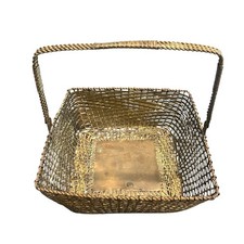Large Woven Brass Basket With Handle Vintage 10.5  X 10.5  