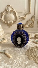 Antique Cobalt Blue Glass Perfume Scent Bottle Hinged Metal Cap Gilt 4"