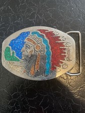 OE19152 VINTAGE 1979 INDIAN CHIEF W/ HEADDRESS COMMEMORATIVE BELT BUCKLE