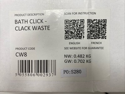 Bath Click - Clack Ablauf - Cw8 Clearwater Chrom Brandneu im Karton Kostenloser Versand