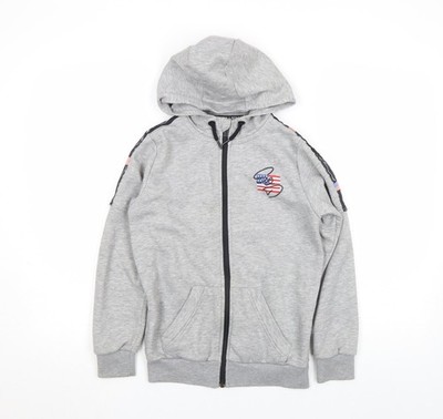 Grauer Kapuzenpullover Jungen UK-Größe 10 12 Jahre Supply & Demand durchgehender Reißverschluss