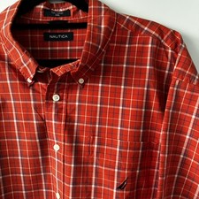 Nautica Men's XXL Short Sleeve Button Up Shirt Red Orange - Excellent Condition