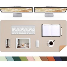 Leather Desk Pad Protector Large Non Slip Office Mat Natural Cork Beige Writing