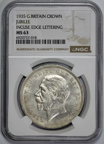 1935 Great Britain Jubilee Silver Crown NGC MS 63 Incuse Edge Lettering