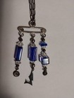 Antique sterling silver Denmark? blue&clear glass drop pendant necklace handmade — photo 6