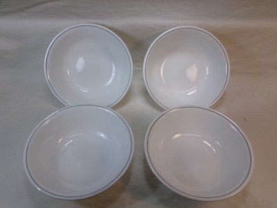 4 Vintage Corelle Corning Ribbon Bouquet Solitary Silver 6.25'' Cereal Soup Bowls