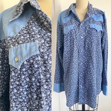 Vtg 70s Sears Western Wear Pearl Snap Shirt XL Floral Wallpaper Print Hippie
