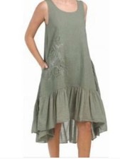 Cristina Vergani Linen Metallic Floral Embroidered Voile Mini Dress XS Green