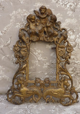 ANCIEN CADRE METAL DORE DÉCORS PUTTI TRITONS STYLE BAROQUE 35CMx26CM DEBUT XXEME