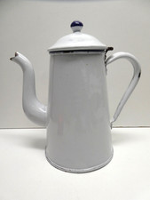 SWEDEN KER WHITE & BLACK ENAMEL COFFEE POT TEAPOT KETTLE VINTAGE FARMHOUSE