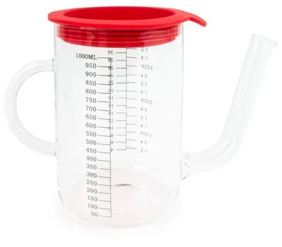 Gravy and Fat Separator with Measurements & Strainer - 1L Glass, Red & Clear - Image 1 of 4