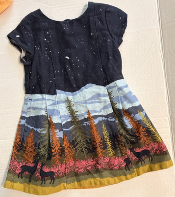 Genuine Kids from OshKosh Girls Dress 12M Navy Scenic Deer A-Line Button