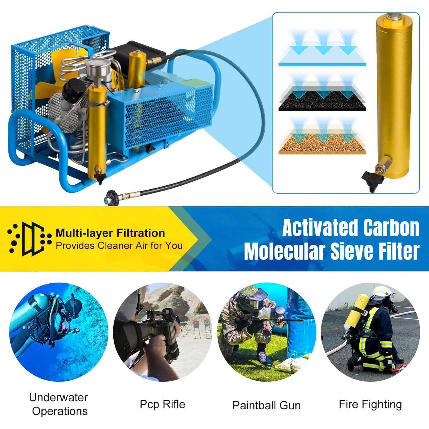 Compact Electric Air Compressor 110V 4500psi High Pressure Air Charging System