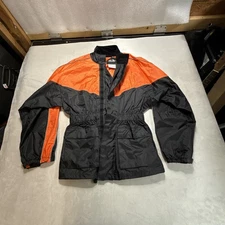 Biker Design Rain Suit Top & Bottoms Sz Medium Black/Orange 100% Waterproof 