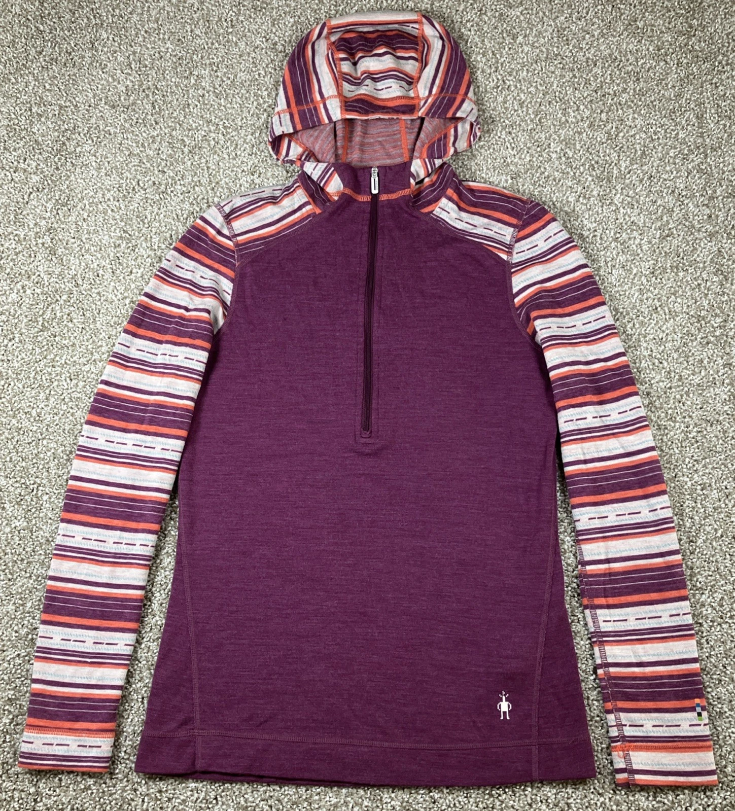 Smartwool Merino 250 Base Layer 1/2 Zip Hoodie Purple Striped Women's Medium