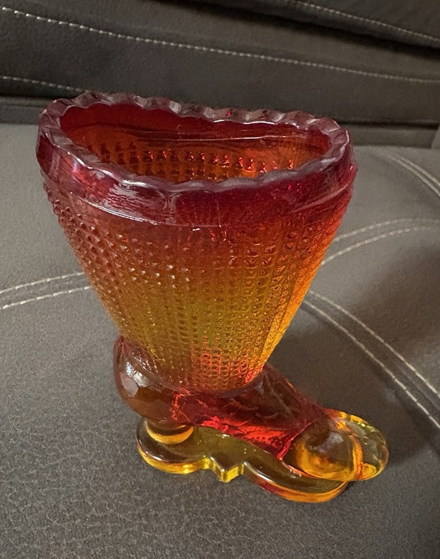 Vintage glass Boot Vase Red Orange Yellow Glossy Decorative Collectible