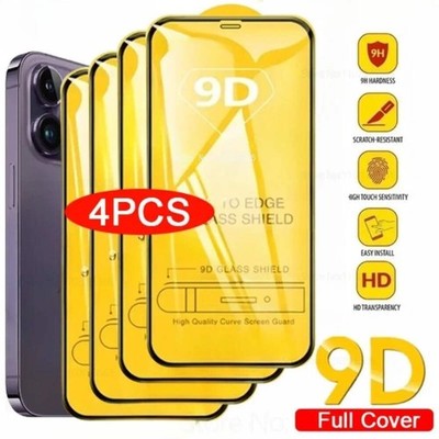 4Pcs 9D Full Cover Tempered Glass for IPhone 17 Air 14 Promax 12Mini 11 13 Pro S