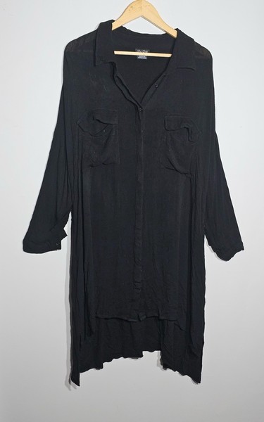 City Chic Button Up Shirt Dress Black Pockets Midi Long Sleeves sz L + Free Post